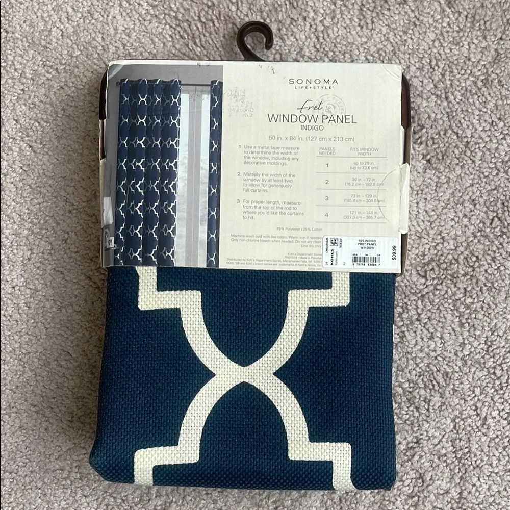 NWT Sonoma Indigo Window Panel with White Pattern